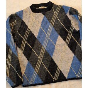 Meyers & McCarthy VTG 50s 60s Wool Knit Argyle Distress Knit Sweater Small USA
